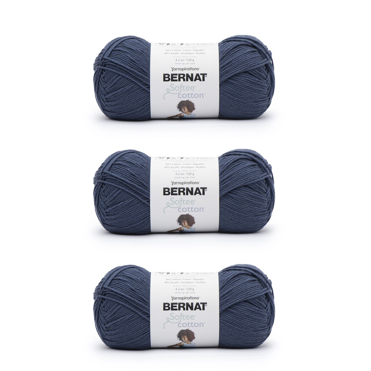 Bernat Softee Cotton Seaside Blue Yarn - 3 Pack of 120g/4.25oz - Nylon - 3 DK (Light) - 254 Yards - Knitting/Crochet